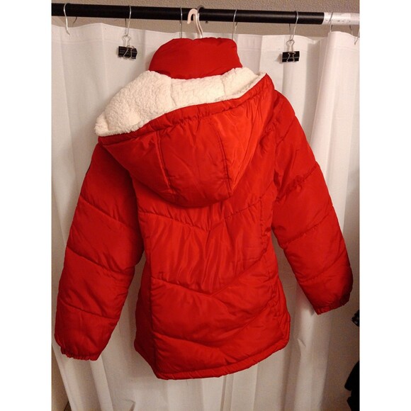 Reebok womens puffer jacket red 90s hooded Large - Picture 4 of 5